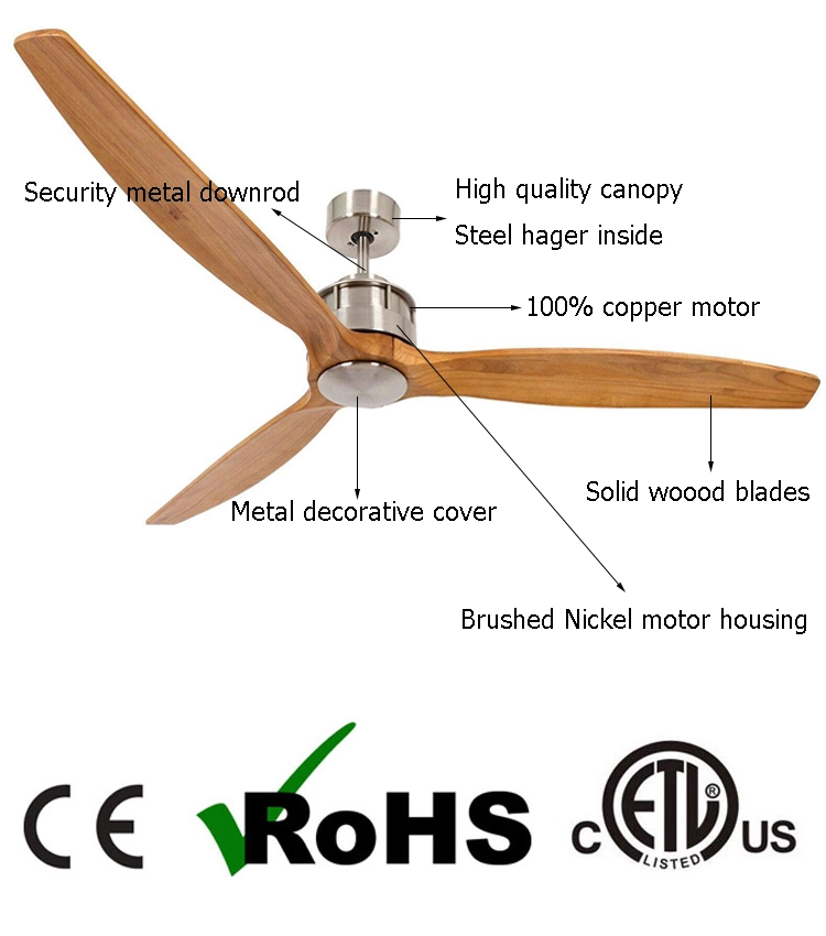 decorative brushed nickel propeller wood blades 25w energy efficient saving ceiling fan without light
